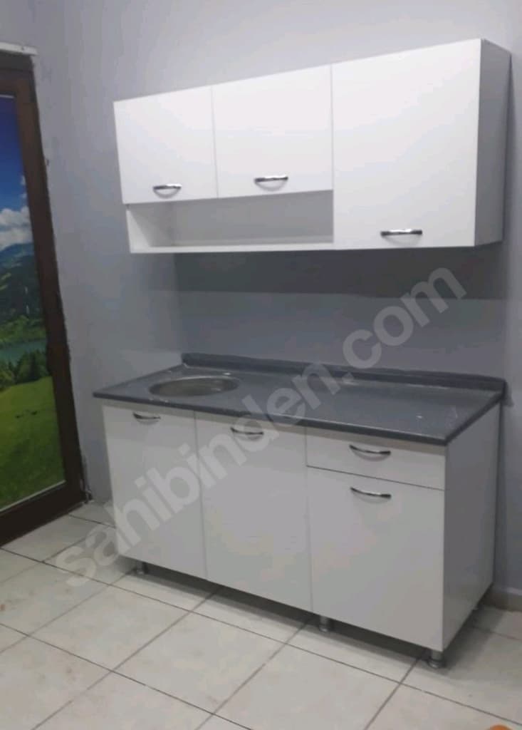 150 cm hazır mutfak ve paslanmaz çelik evyeli mermerit tezgah - 5