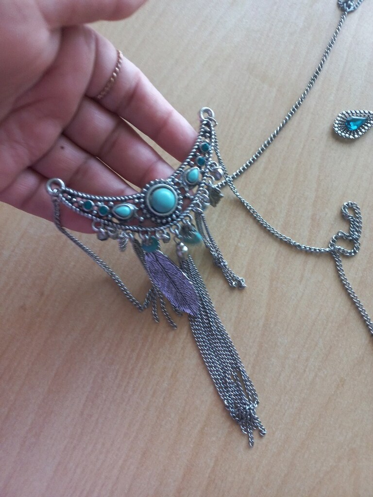 Bohem Turkuaz Taşlı Katmanlı Kolye - 6
