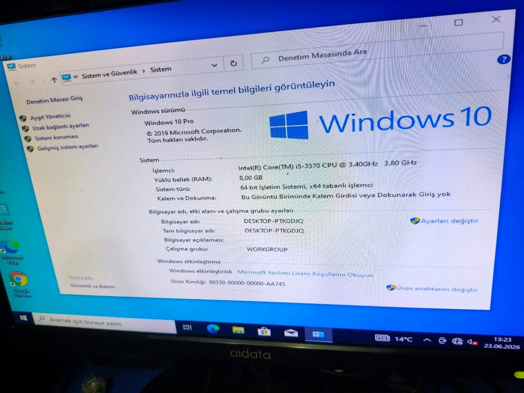 İ5 3570 3.80 GHz 8 GB ram 4 GB harici ekran kartı 4+4 çekirdekli i - 11