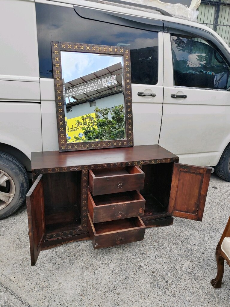 Uzakdoğu abanoz ahşap aynalı büfe 120*40*70 - 3
