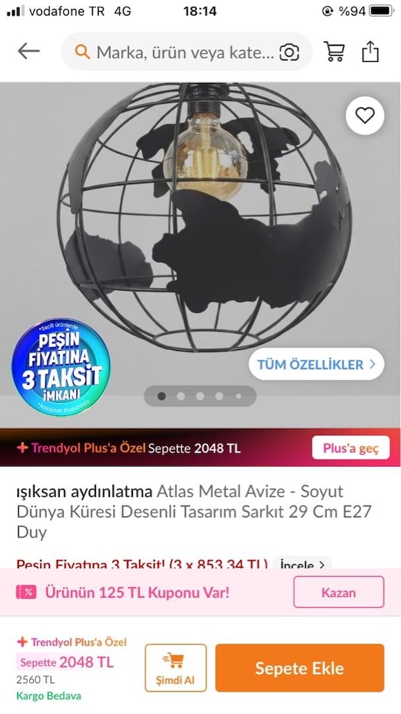 Dünya haritalı avize 29 cm çap - 4