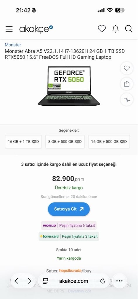 Monster Abra A5 RTX5050 Garantili Gaming Laptop - 7