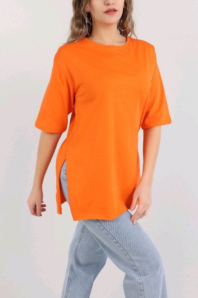 AMBAR kısa yırtmaçlı koyuturuncu tshirt