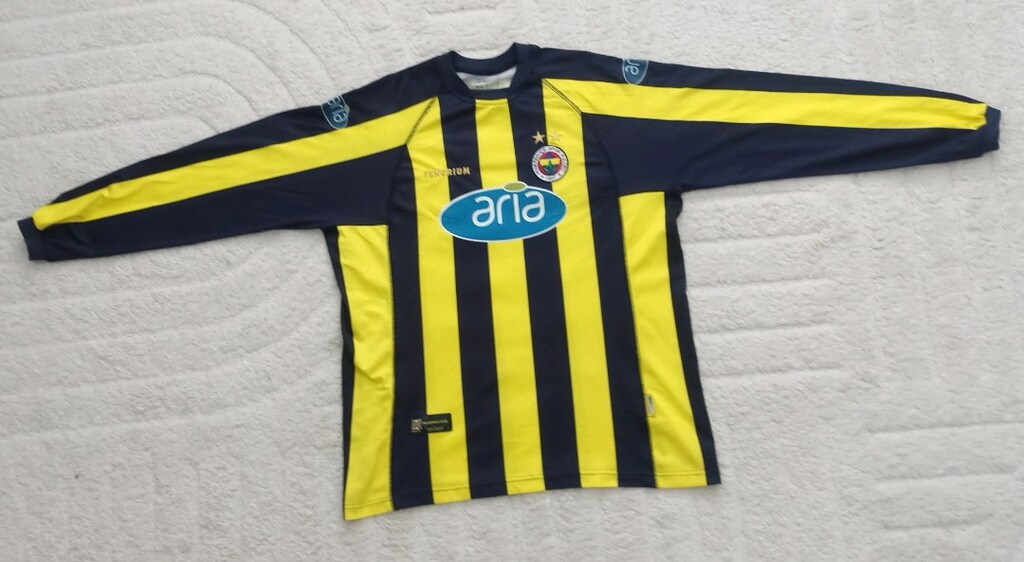 2003-2004 Sezonu Van Hooijdonk Orijinal Fenerbahçe Çubuklu Forma - 3