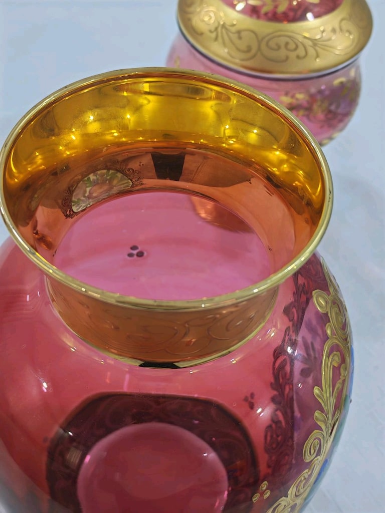 Kusursuz El Boyaması Vintage Bohem Kristal Set Vazo & Şekerlik - 5