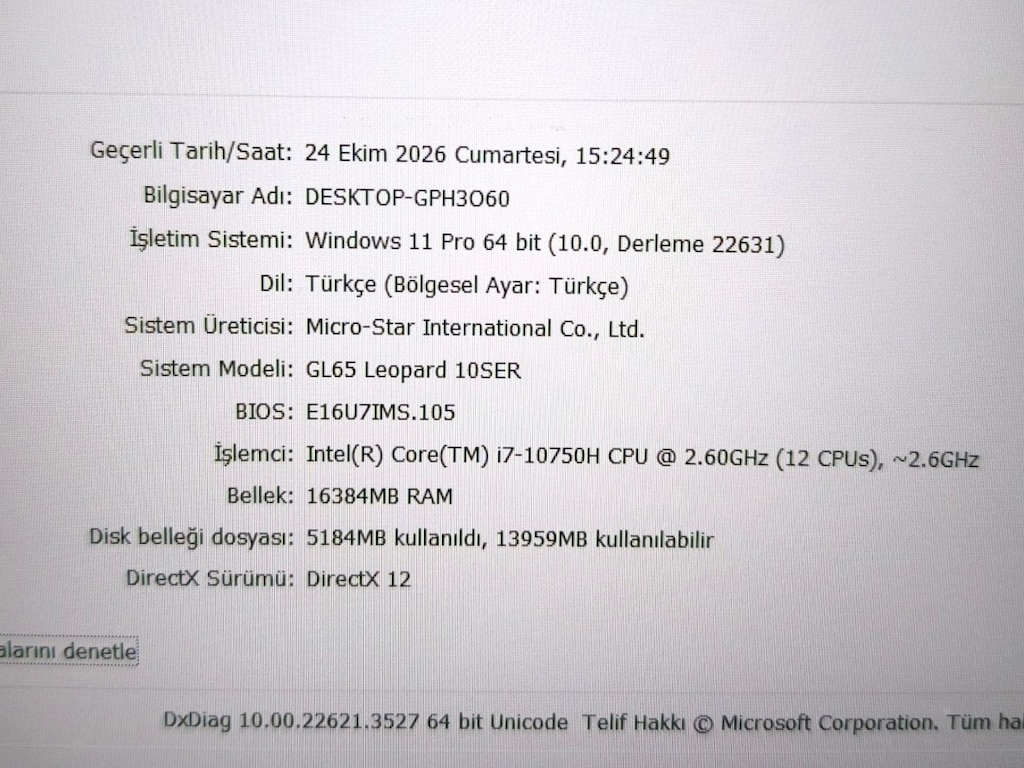 Msı / 6 Gb Rtx2060 / 16 Ram / 500 Ssd / 120 Hz / İ7 İşlemci/ Gaming - 9