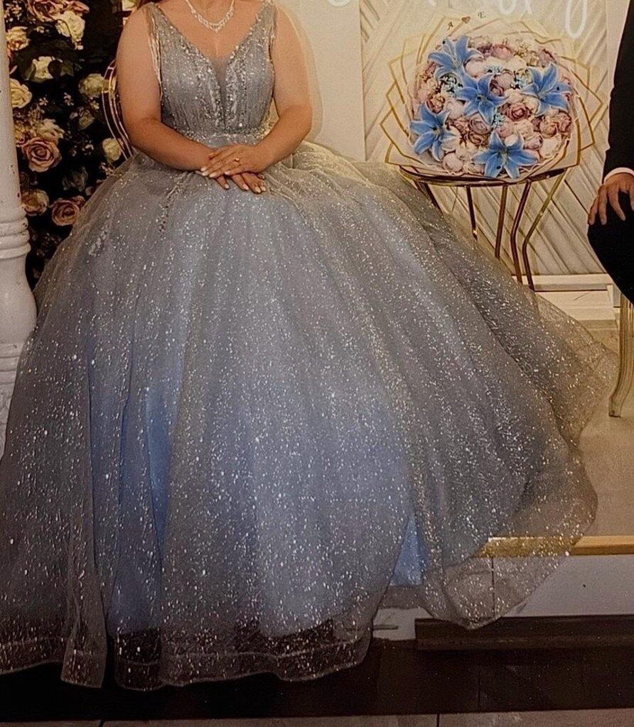 Prenses model bebek mavisi gümüş işlemeli abiye - 3