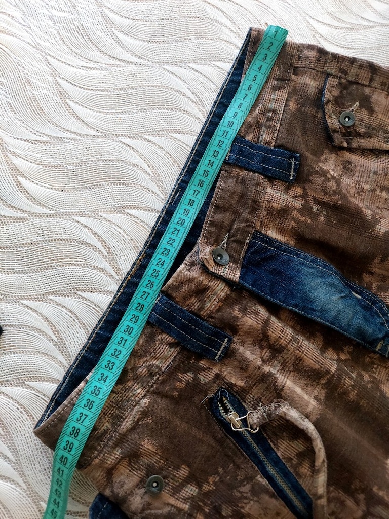 Denim yamalı kamuflaj batik desenli kargo Şort - 13
