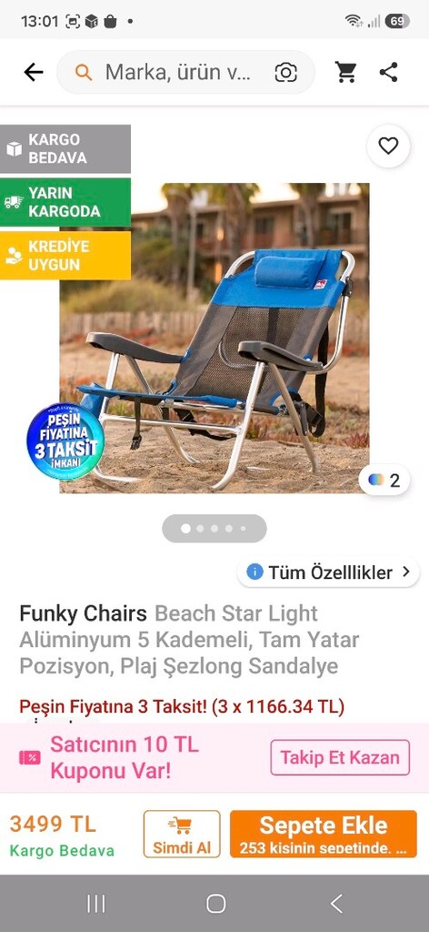 ACTİVE TAM YATAR KATLANIR SANDALYE ADET FİYATIDIR - 2