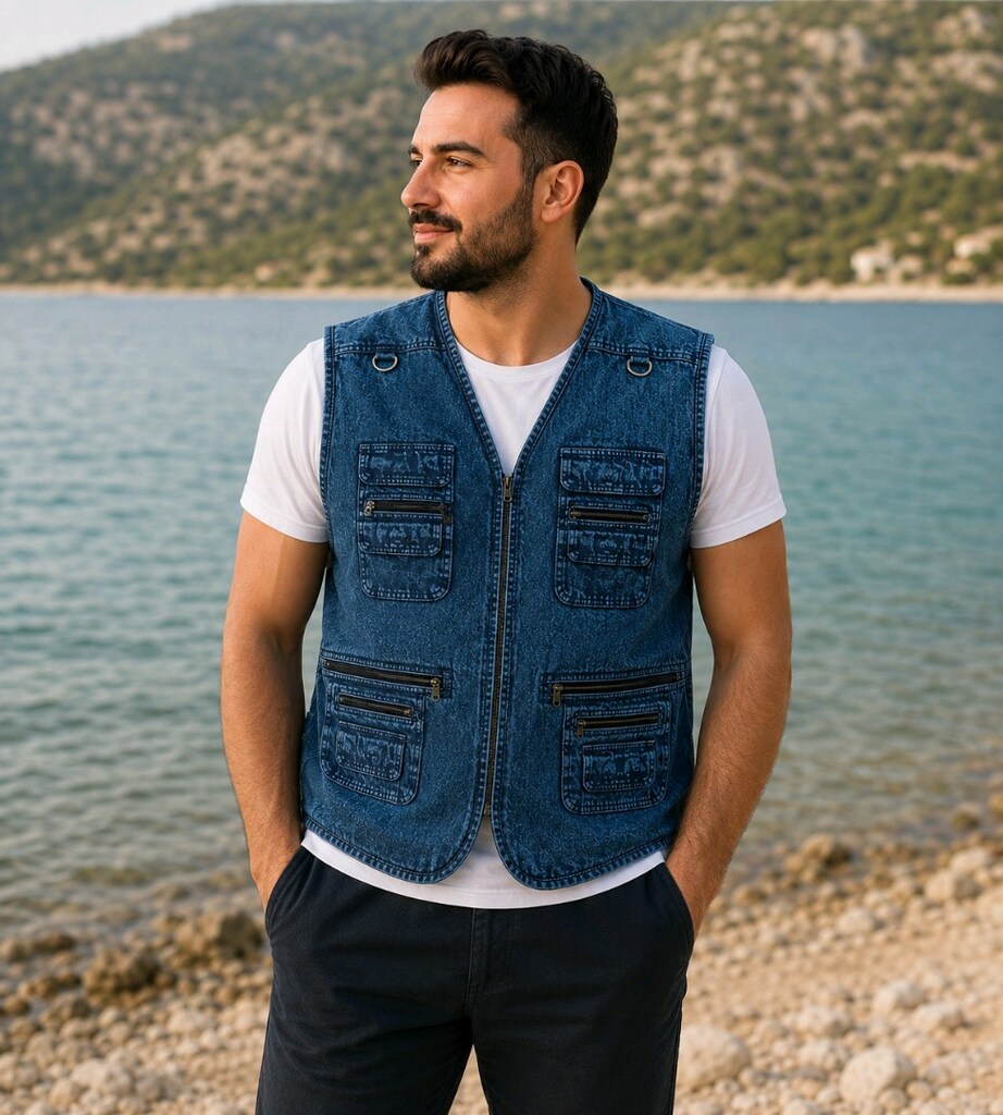 erkek kot avcı yeleği tarzı rengi koyu mavi 1. resimdeki gibi