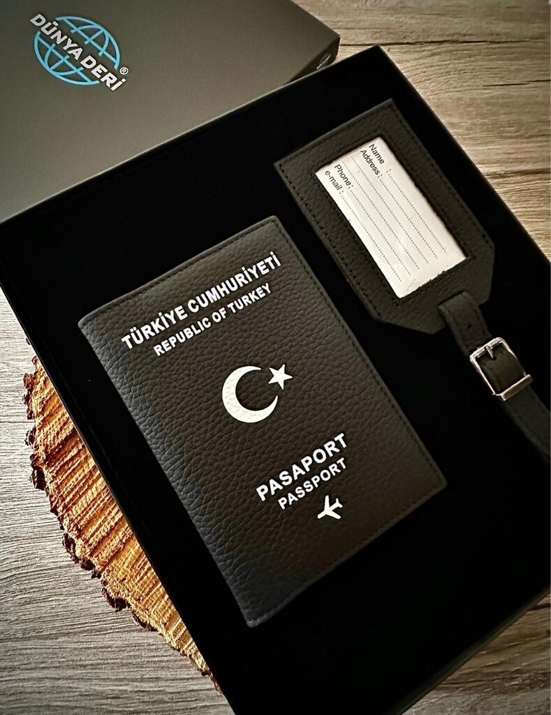 Deri Pasaport Kılıfı, Deri Pasaport Kabı Cüzdanı Bagaj Etiket 2’li Set - 12