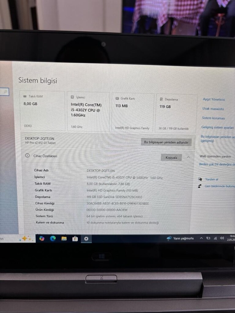 HP Pro X2 612 G1 – i5 4302Y / 8GB RAM / 128GB M.2 SSD - 4