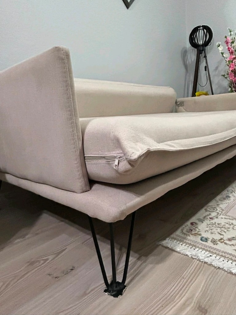 Temiz / Krem Minimalist Yataklı Kanepe – Fermuarlı Yıkanabilir Kılıf - 2