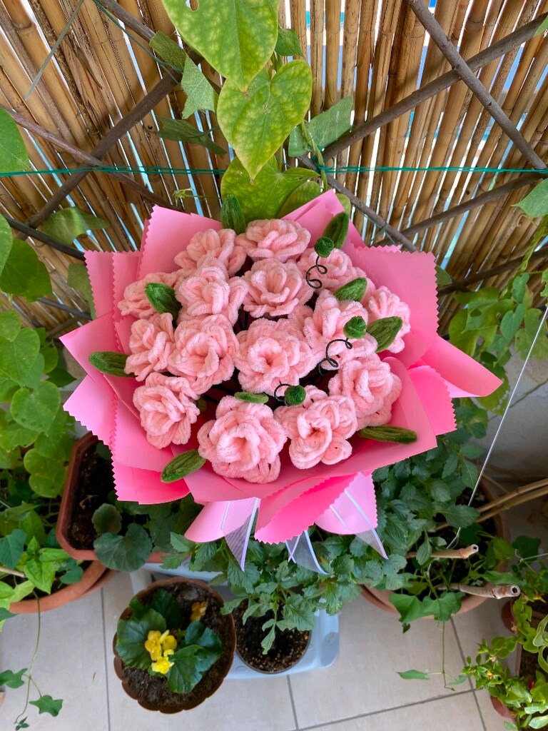 El yapımı pembe gül buketi - 4