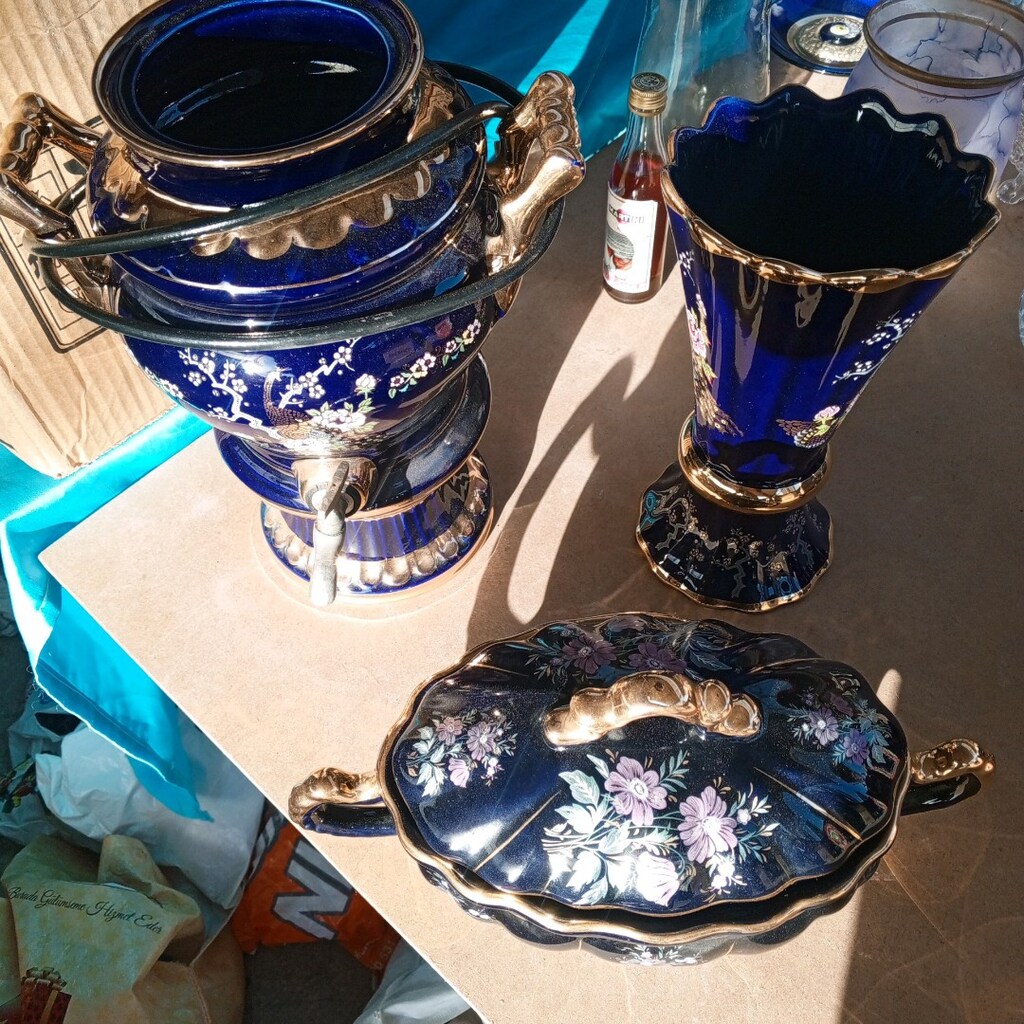 Vintage porselen semaver vazo şekerlik