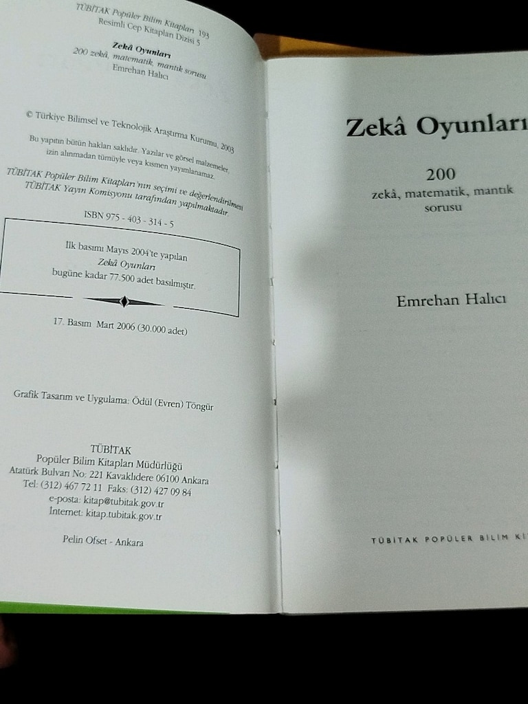 ZEKA OYUNLARI 1,2,3, TÜBİTAK Yayınları, topam 600 soru ve cevapları - 6