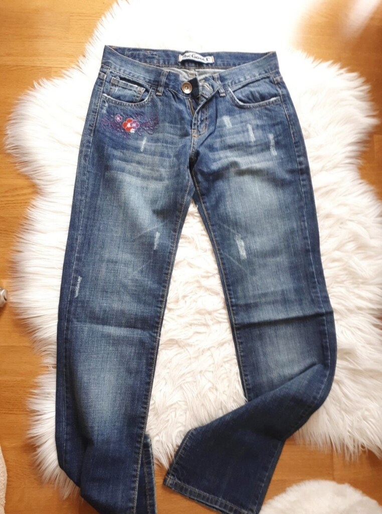 THE GOOL MAVİ ÇiÇEK işLEME JEAN KOT PANTOLON 28 Colins mavi desiqual
