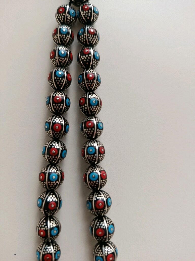 bordo-mavi gümüş işlemeli erzurum Oltu taşlı tesbih - 3