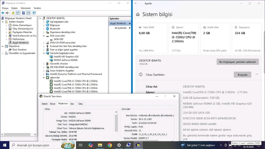İ5 7.Nesil + 2 GB Nvidia Ekran Kartlı - 8 GB DDR5 Ram - 240 GB SSD - 4