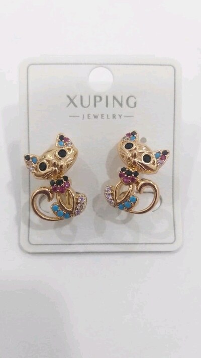 Xuping Taşlı Kedili Küpe