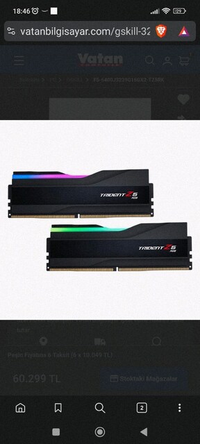 GSKILL 32GB (2x16GB) TRIDENT Z5 SİYAH DDR5 6400MHz CL32 1.4V RGB Ram