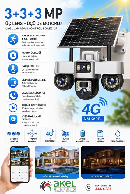 V380 3 LENS 4 G SOLAR KAMERA