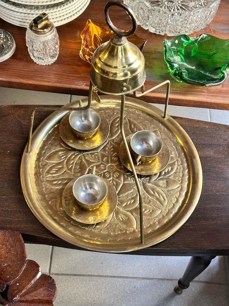 Vintage pirinç çay tepsisi - 2