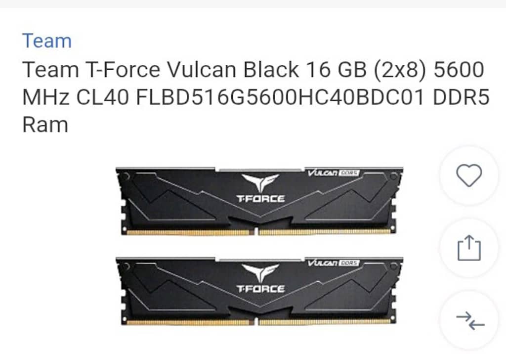 DDR5 2x8 Ram.T Force Vulcan Black Gaming - 2