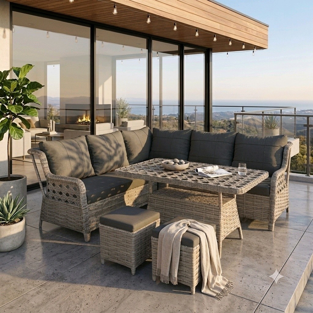 Rattan Köşe Koltuk Takımı, Balkon Oturma Grubu, Bahçe Mobilyası SIFIR - 2
