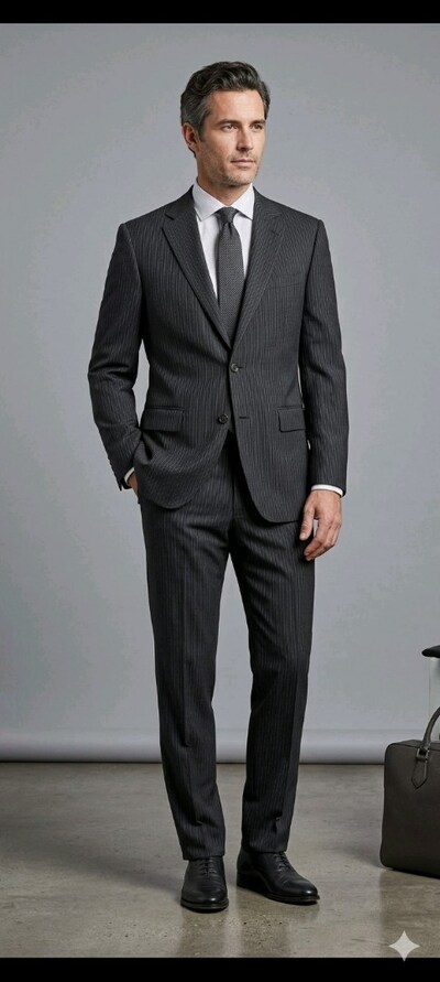 KOTON 44 KOYU GRİ ÇİZGİLİ BLAZER CEKET PANTOLON TAKIM ELBİSE S M