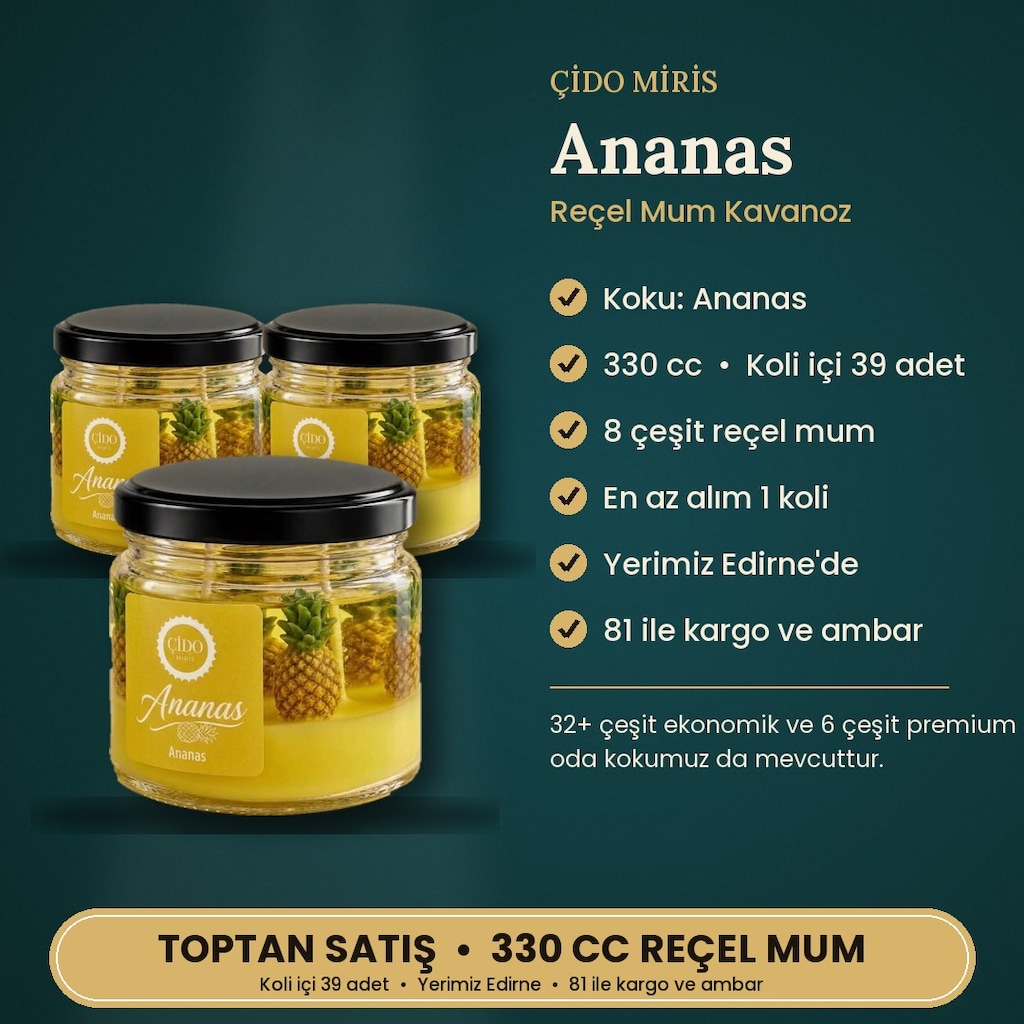ÇİDO MİRİS ANANAS KOKULU KAVANOZ MUM 330CC ORİJİNAL - 2