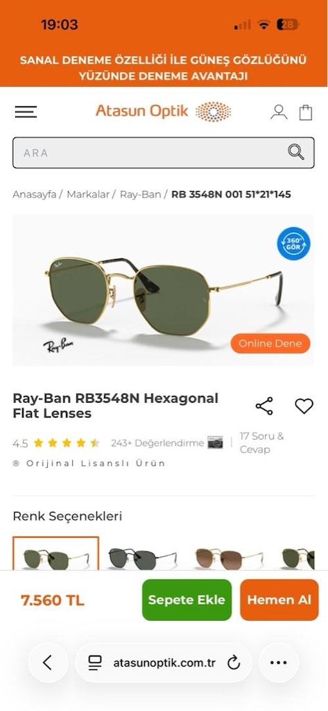 Ray-Ban RB3548N HEXAGONAL FLAT LENSES