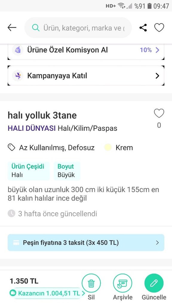 halı yolluk 3 tane - 3