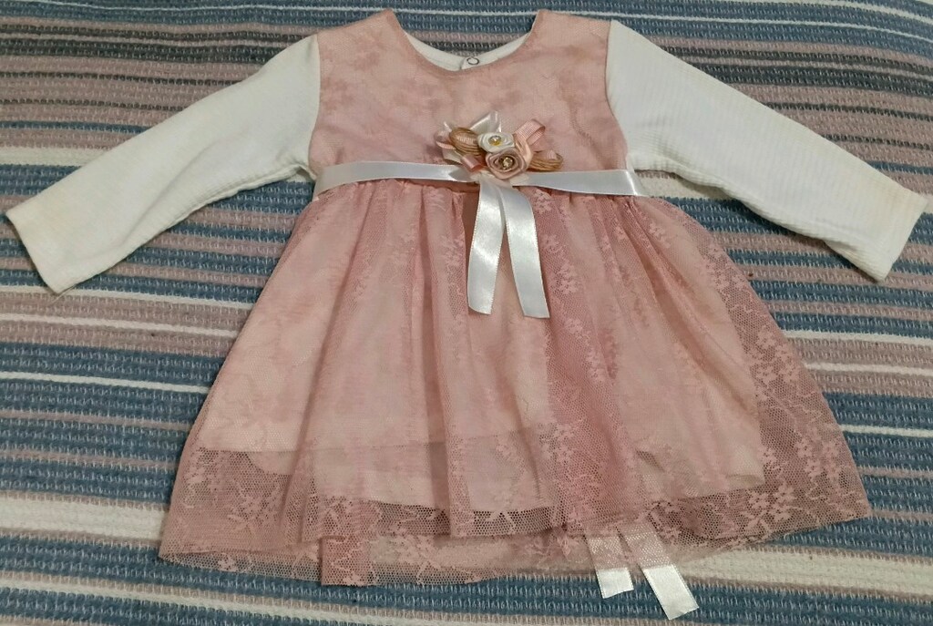 Beyaz Pembe Tüllü Kimoki Bebek Elbisesi - 2