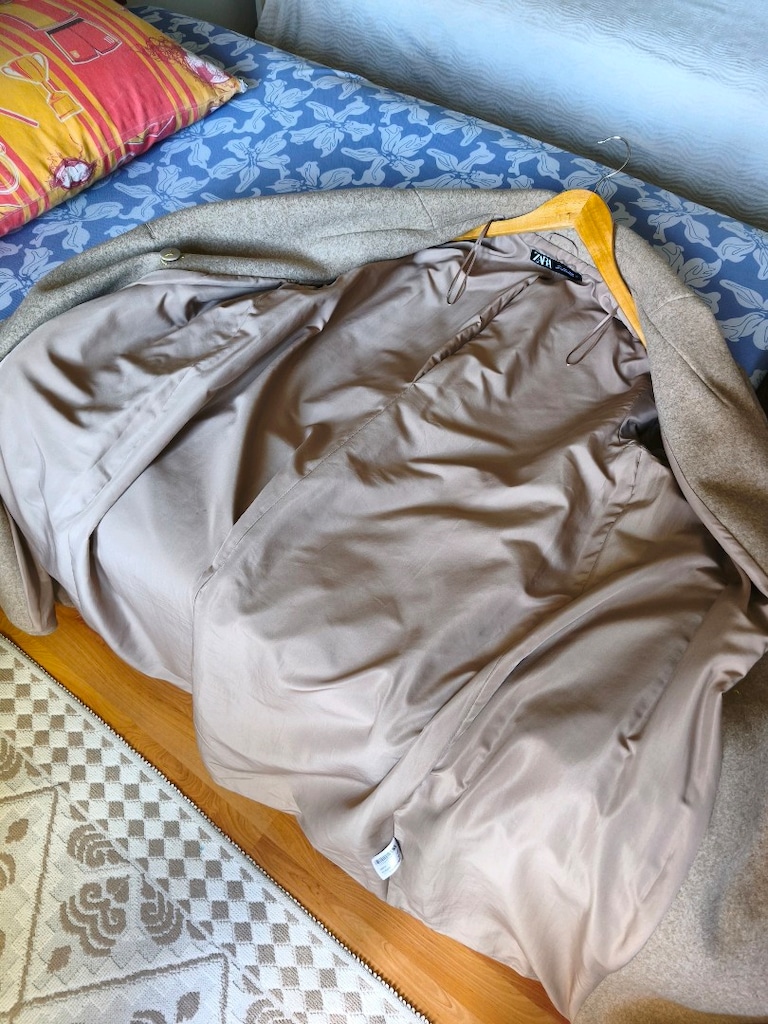 ZARA Bej / Camel Uzun Kaşe Kaban - Kruvaze Kesim (L Beden) - Sıfır - 4