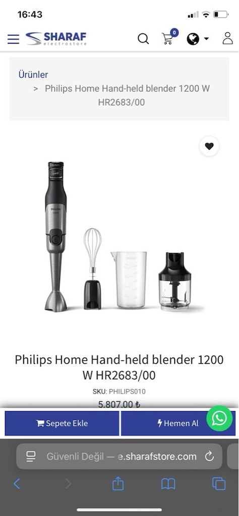 Philips Hand Blender seti kutulu 0 ürün