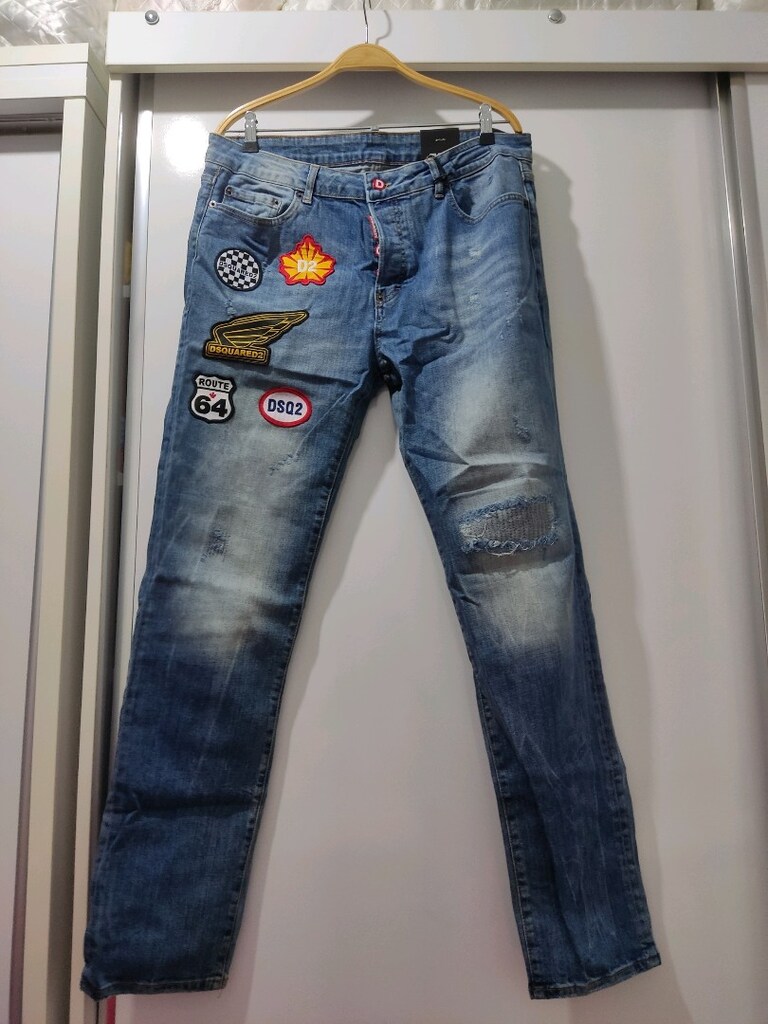 Nakışlı Düğmeli Mavi Bol Kesim Kot Pantolon