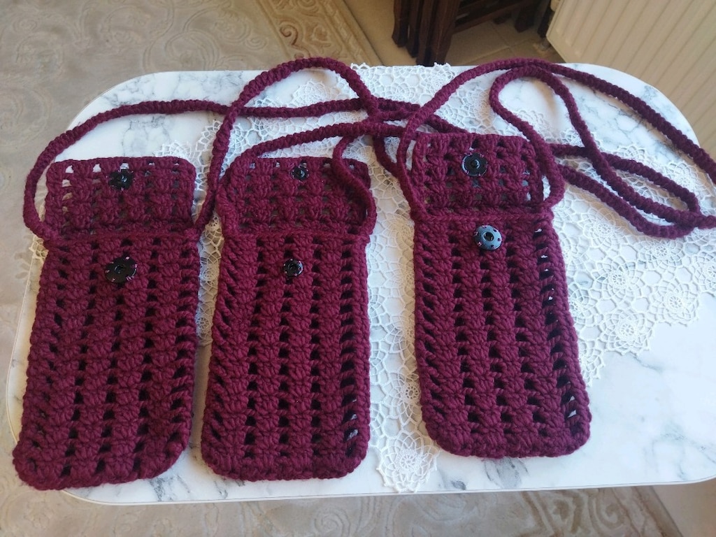 El emeği göz nuru örgü telefon cantası - 7