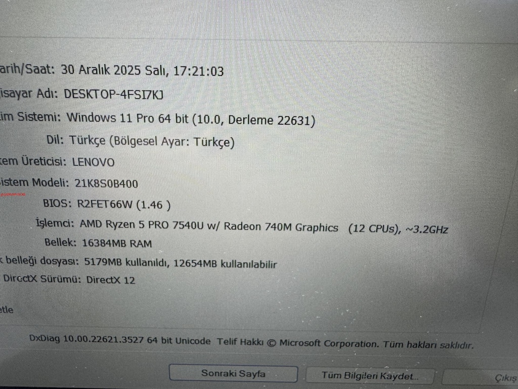THİNKPAD T16 RYZEN 5 PRO İŞLEMCİ 16 GB RAM 256 NVME - 7