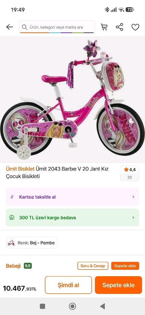 KIZ BİSİKLETİ BARBİE 20 JANT - 8
