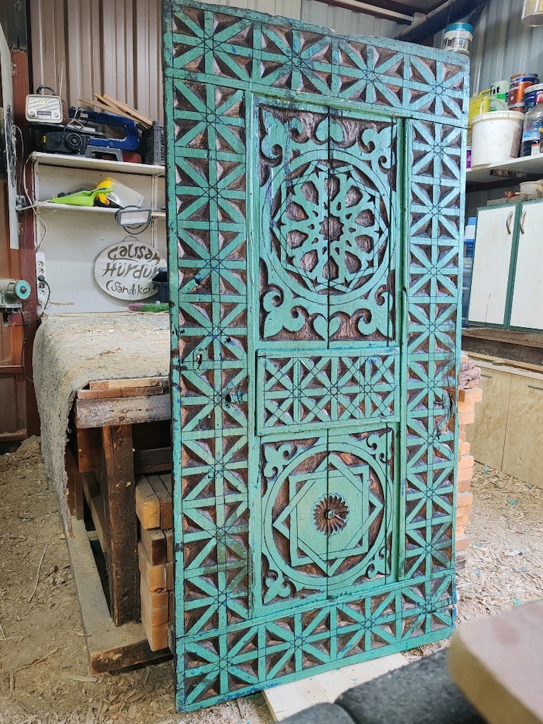 tamamı el oyması eski ahşap kapı 160/80 - 4