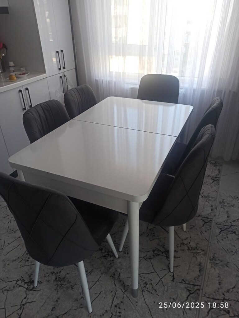 8 kişilik açılır beyaz mutfak yemek masası - 5