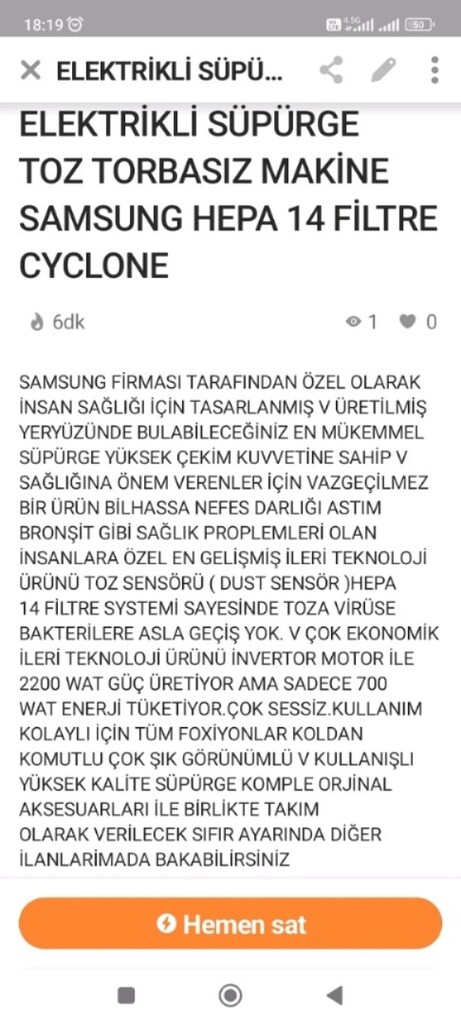 elektrikli süpürge TOZ TORBASIZ YÜKSEK ÇEKİM KUVVETİNE SAHİP SAMSUNG - 9