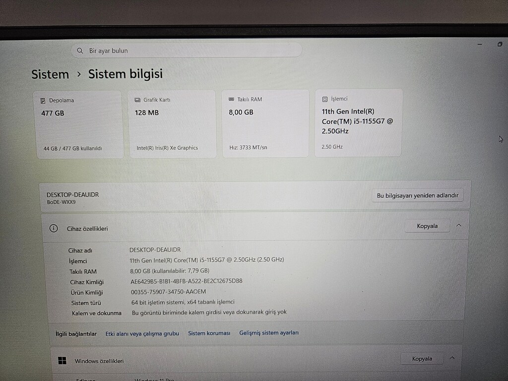 HUAWEİ İ5 11.NESİL + 8 GB RAM + 500 GB SSD + FULL HD - 8