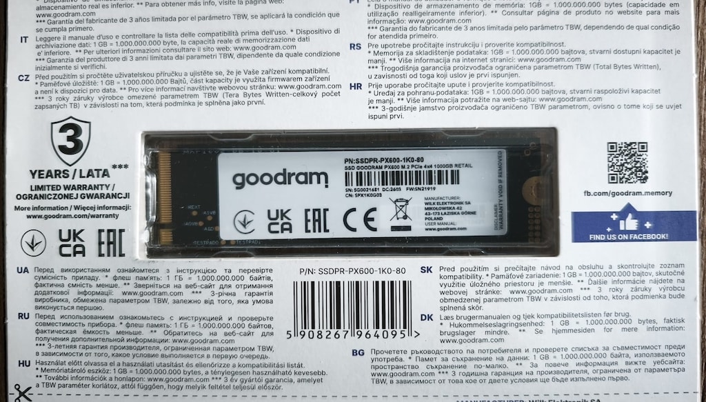 1TB - Goodram PX600 PCIe 4.0 NVMe M.2 SSD - 3D Nand - 4