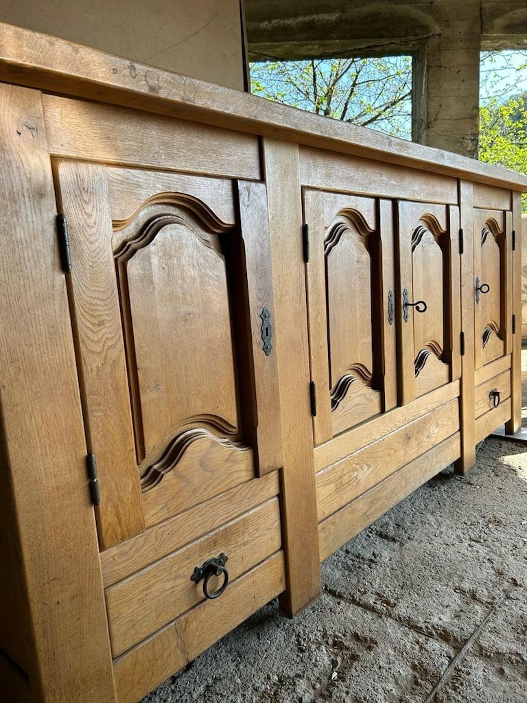 Fransız Masif Meşe Büfe 260cm Enfilade El Oyması - 4
