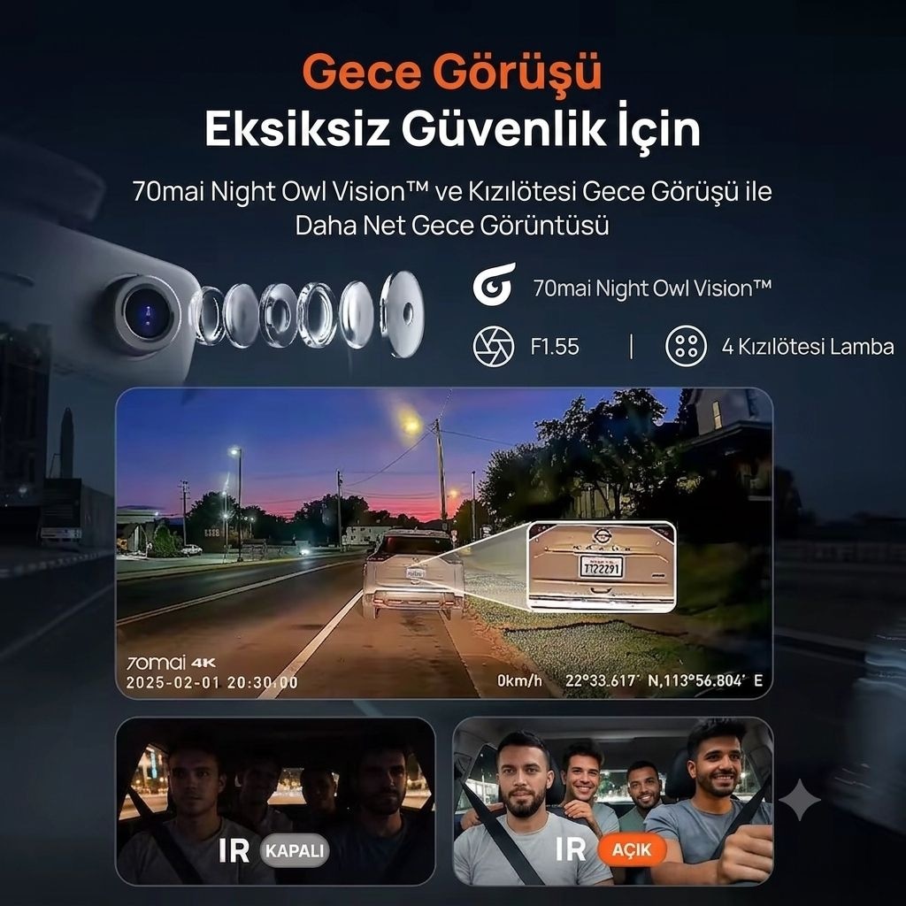 70mai T800E 3 Kanallı Ön Arka İç Mekan Kamera + UP03 Park Modu Kiti - 4