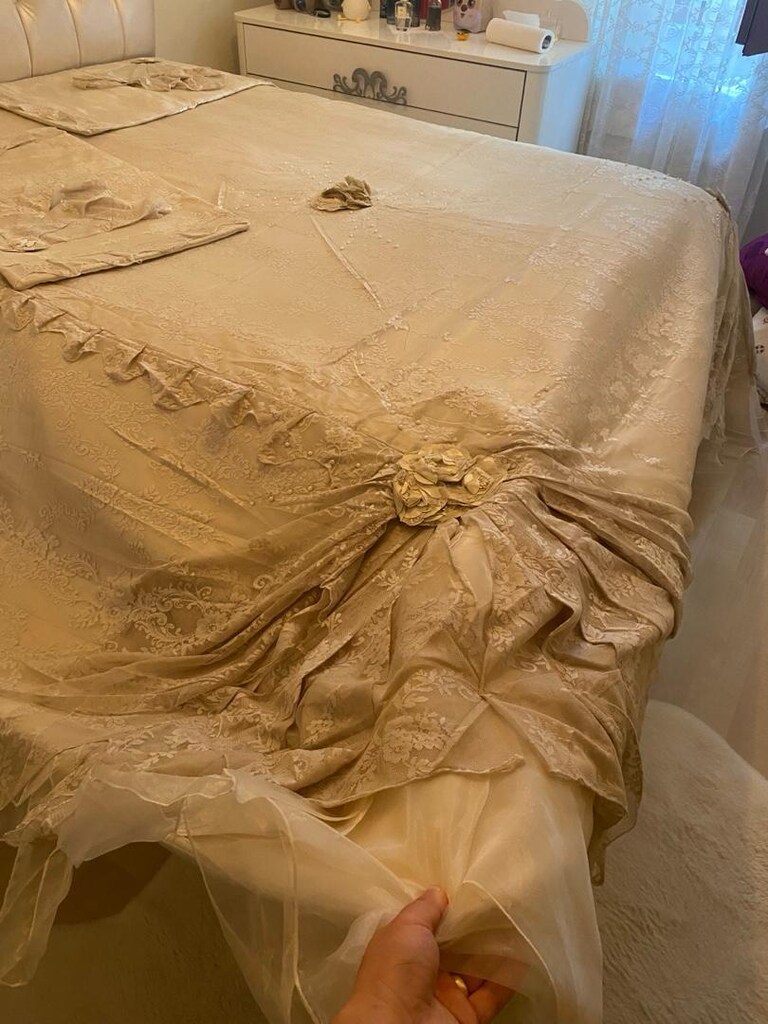 yatak örtüsü çeyizlik incili Lilamor marka kapitoneli - 8