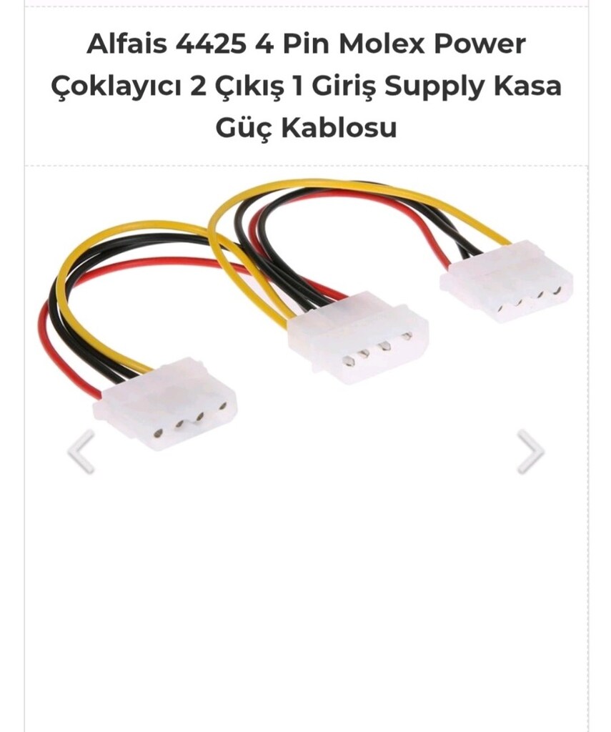 4 Pin Molex Power Çoklayıcı 2 Çıkış 1 Giriş Supply Kasa Güç Kablosu