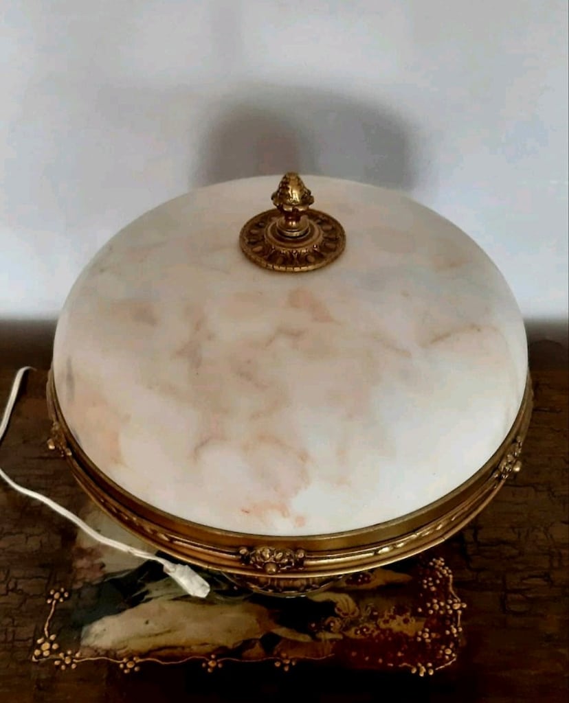 Antika Bronz Kubbeli Oniks Mermer Aydınlatma - 2
